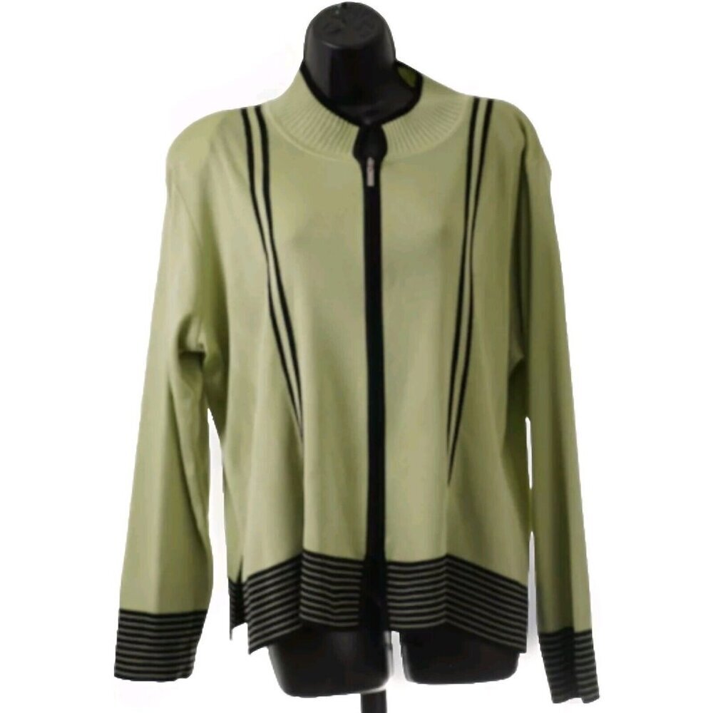 Exclusively Misook Sweater Cardigan Green Striped Women's Acrylic Padded XL